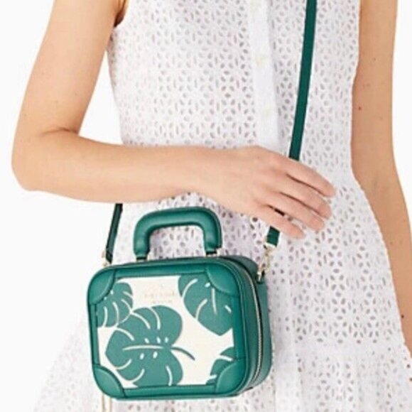 Kate Spade Monstera Green Plant Crossbody Trunk Purse and Bifold Wallet Set - Picture 4 of 10